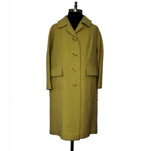 Vtg 60s Light Chartreuse Wool Coat S/M